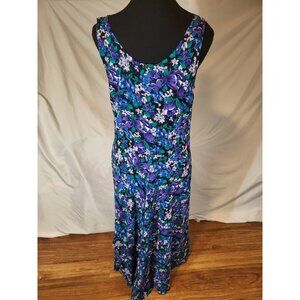 Vintage S Roberts Size 11 Dress Purple Green Blue Floral Button Front Sleeveless